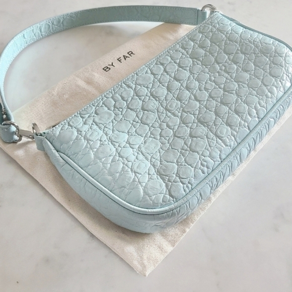 BY FAR Rachel Croco Embossed Leather Shoulder Bag, Blue, NWT - Picture 9 of 16